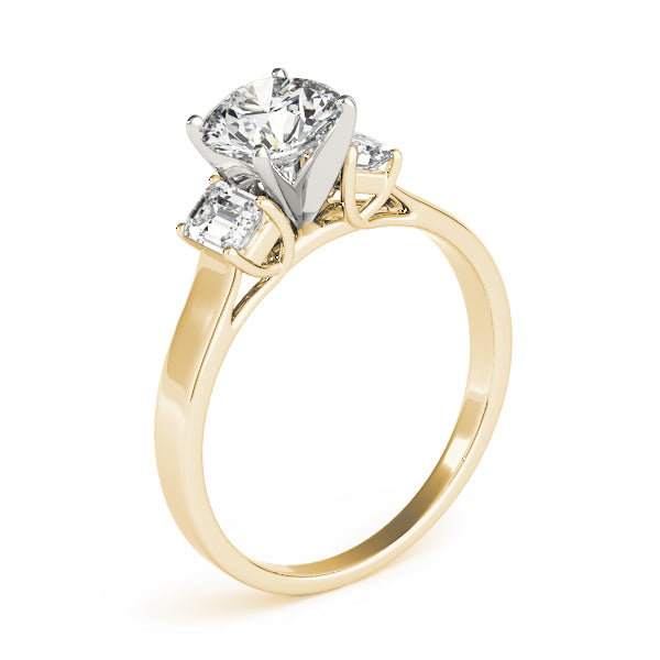 3-Stone Round & Emerald Engagement Ring