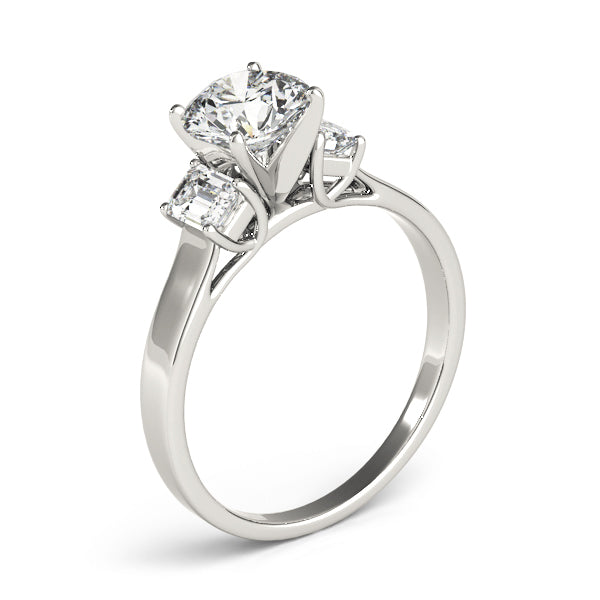 3-Stone Round & Emerald Engagement Ring