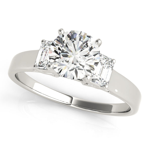 3-Stone Round & Emerald Engagement Ring