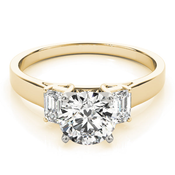 3-Stone Round & Emerald Engagement Ring