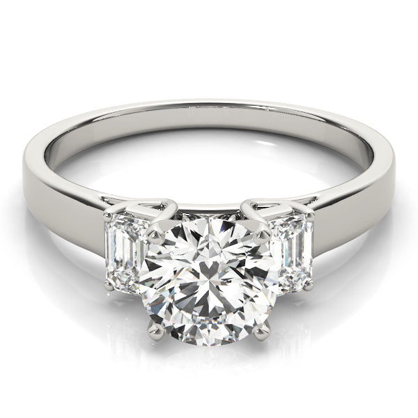 3-Stone Round & Emerald Engagement Ring