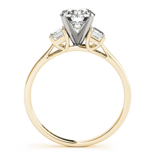 3-Stone Round & Emerald Engagement Ring