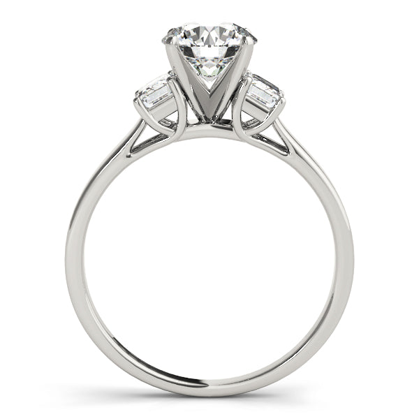 3-Stone Round & Emerald Engagement Ring