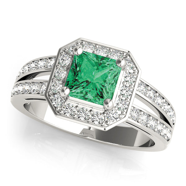 Double Row Prong In Channel Halo Color Ring