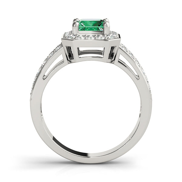 Double Row Prong In Channel Halo Color Ring