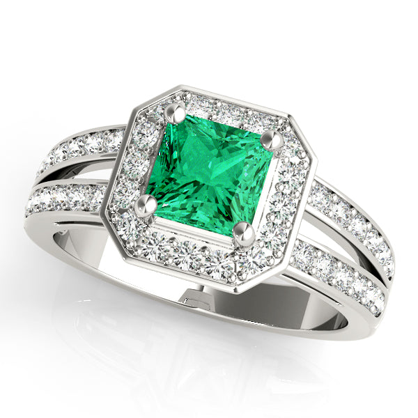 Double Row Prong In Channel Halo Color Ring