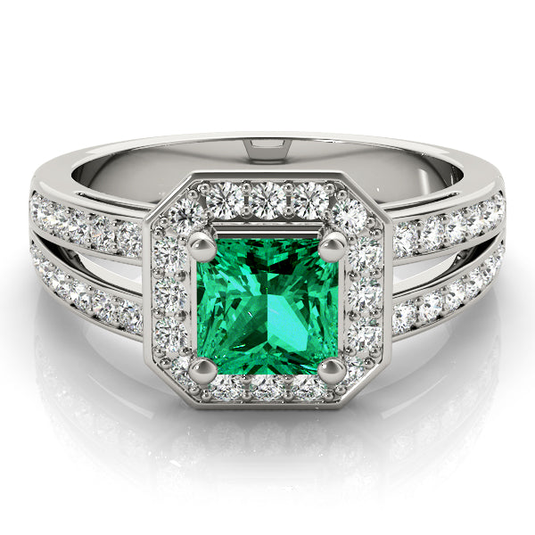 Double Row Prong In Channel Halo Color Ring