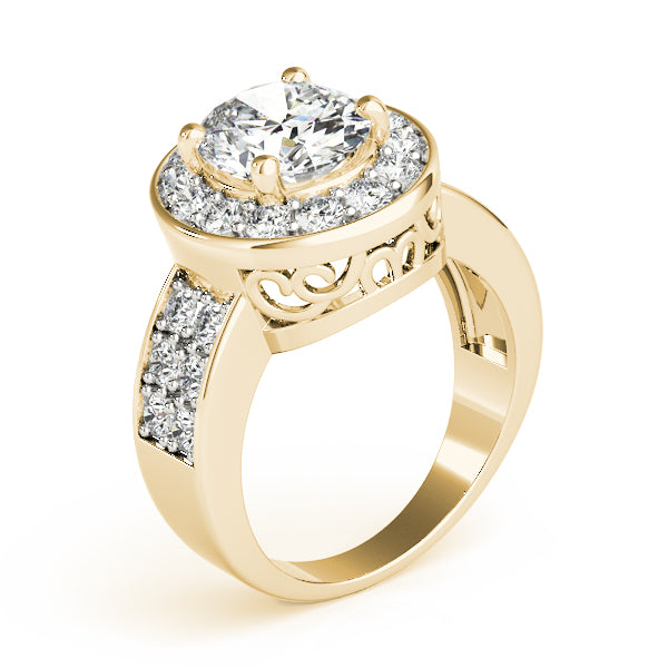 Double Row Bezel Halo Engagement Ring