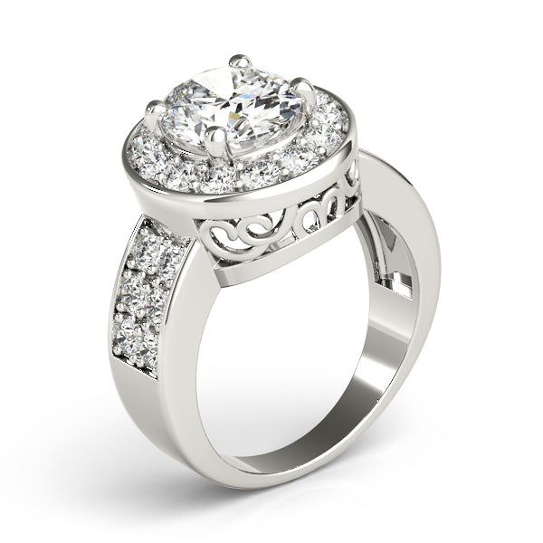 Double Row Bezel Halo Engagement Ring