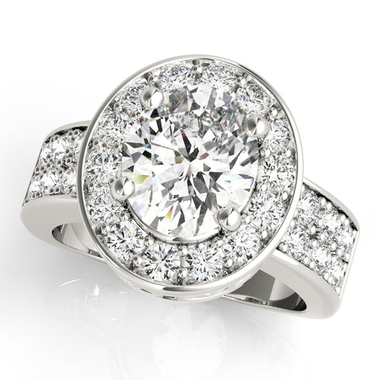 Double Row Bezel Halo Engagement Ring