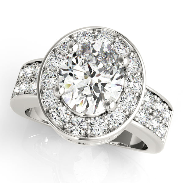 Double Row Bezel Halo Engagement Ring