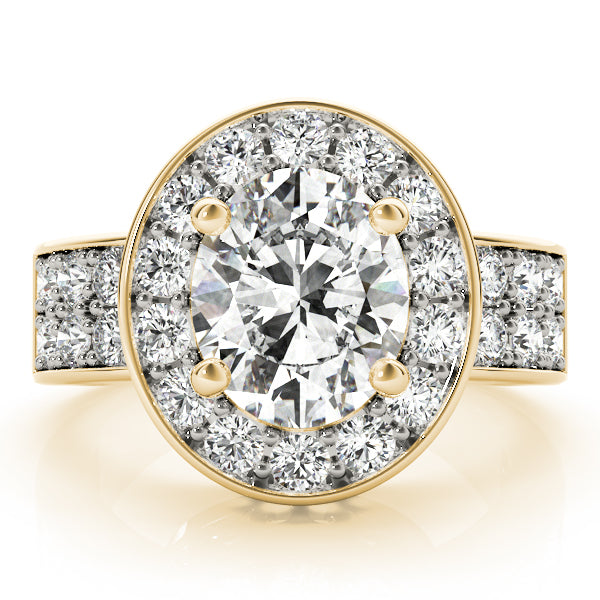 Double Row Bezel Halo Engagement Ring