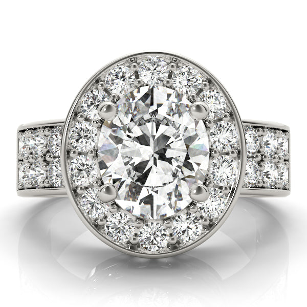 Double Row Bezel Halo Engagement Ring