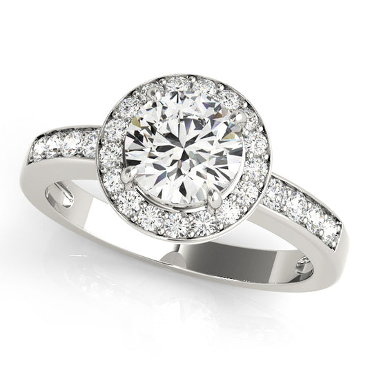 Single Row Halo Bezel Set Engagement Ring