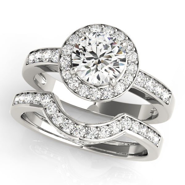 Single Row Halo Bezel Set Engagement Ring