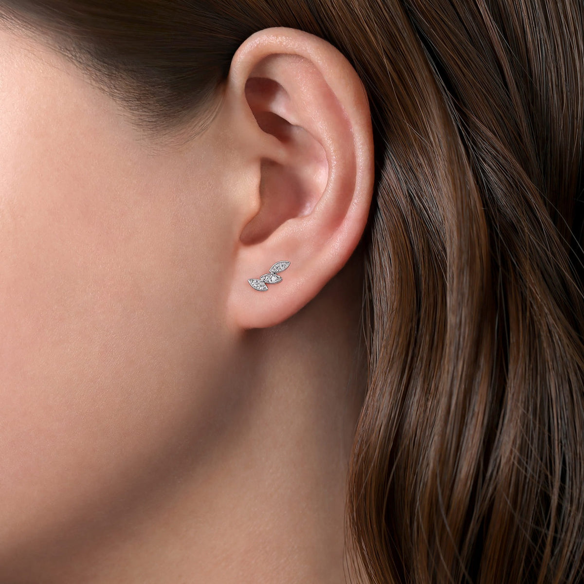 Gabriel & Co. Floral - 14K White Gold Diamond Leaf Shape Stud Earrings 1/10CTW