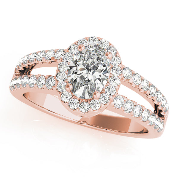 Double Row Split Shank Halo Oval Engagement Ring