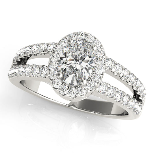 Double Row Split Shank Halo Oval Engagement Ring