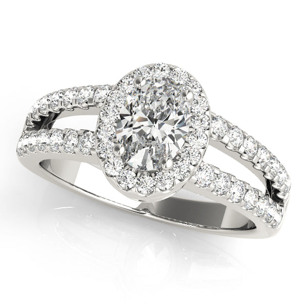 Double Row Split Shank Halo Oval Engagement Ring