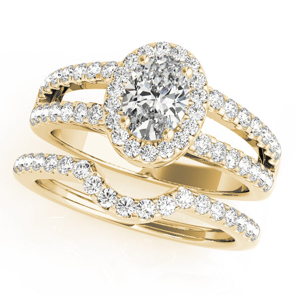 Double Row Split Shank Halo Oval Engagement Ring