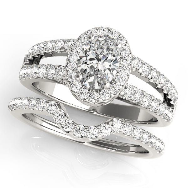 Double Row Split Shank Halo Oval Engagement Ring