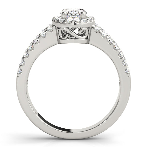 Double Row Split Shank Halo Oval Engagement Ring