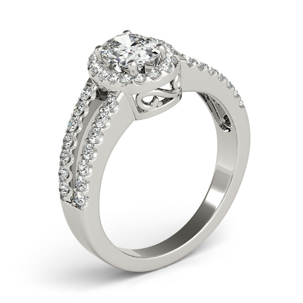 Double Row Split Shank Halo Oval Engagement Ring