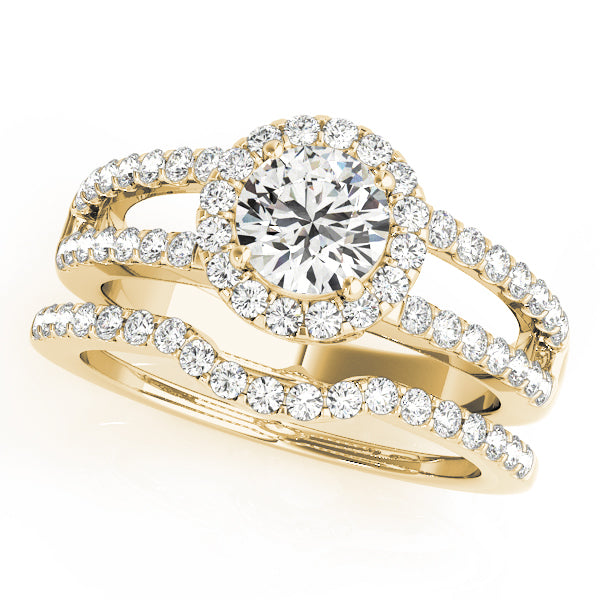 Double Row Split Shank Halo Engagement Ring
