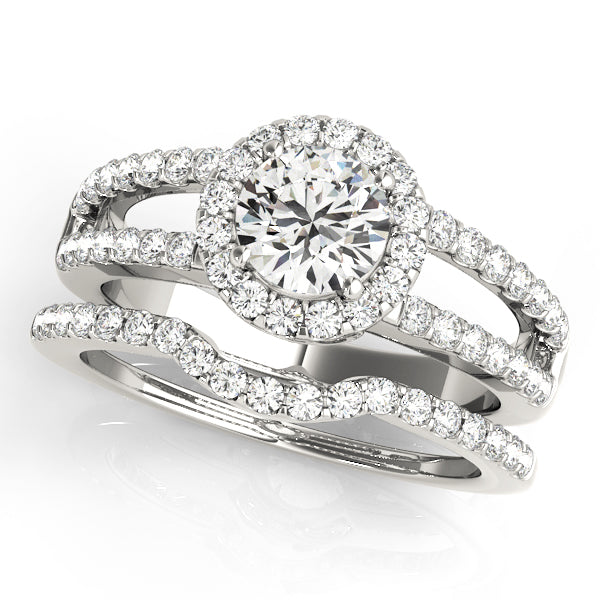Double Row Split Shank Halo Engagement Ring