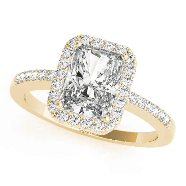 Single Row Emerald Cut Halo Engagement Ring