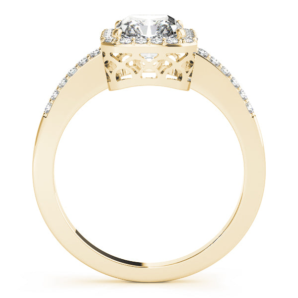 Single Row Emerald Cut Halo Engagement Ring