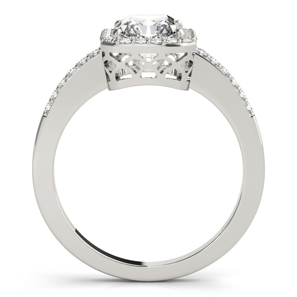 Single Row Emerald Cut Halo Engagement Ring