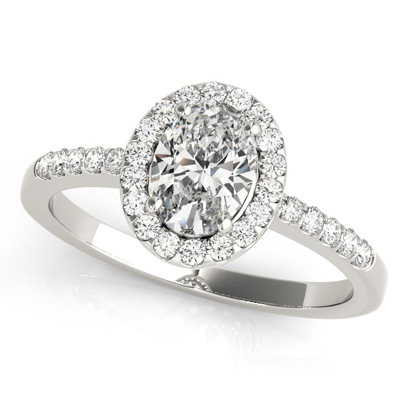 Single Row Oval Shape Halo Engagement Ring