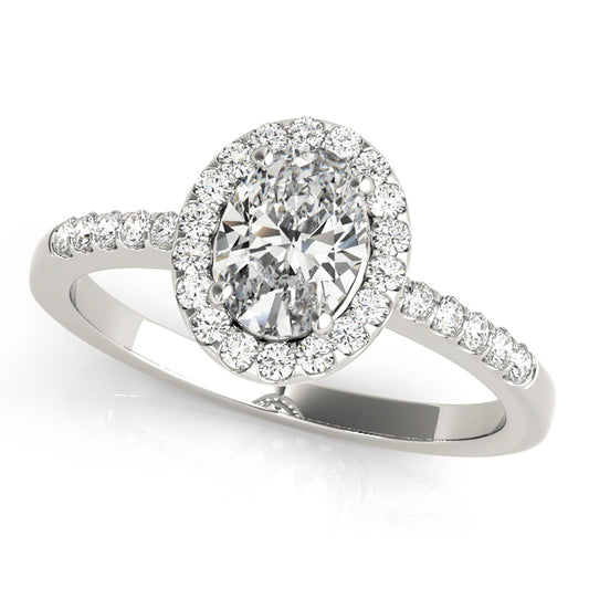 Single Row Oval Shape Halo Engagement Ring