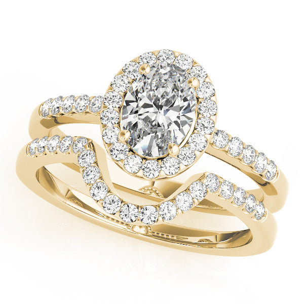 Single Row Oval Shape Halo Engagement Ring