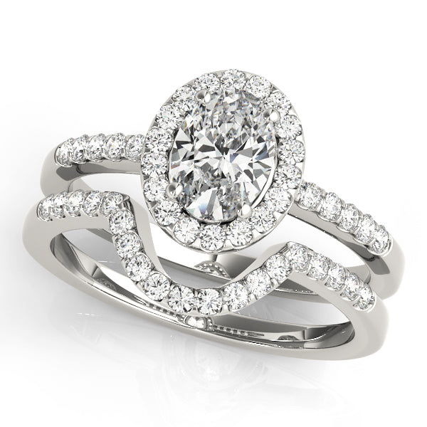 Single Row Oval Shape Halo Engagement Ring