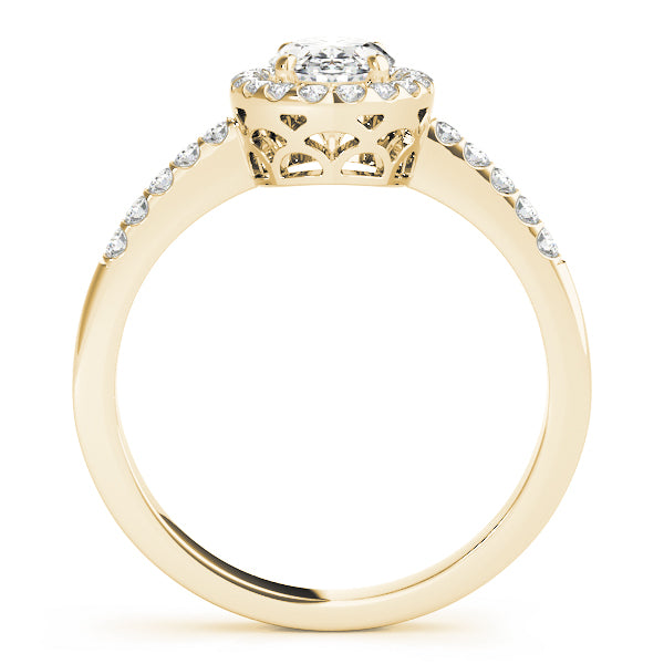 Single Row Oval Shape Halo Engagement Ring