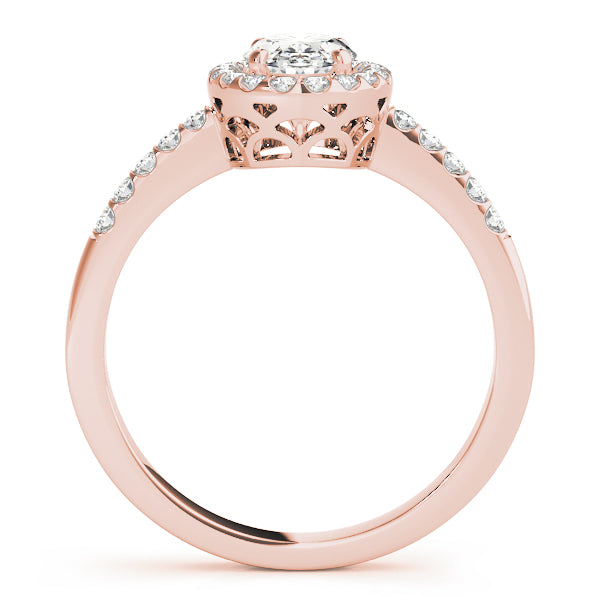 Single Row Oval Shape Halo Engagement Ring