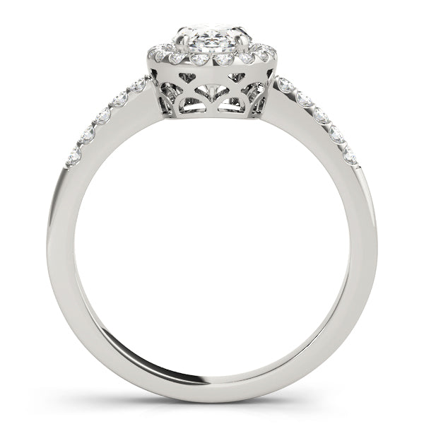 Single Row Oval Shape Halo Engagement Ring
