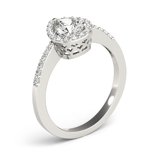 Single Row Accented Halo Engagement Ring