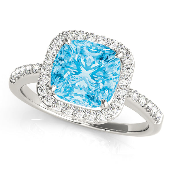 Single Row Halo Cushion Shape Engagement Rings