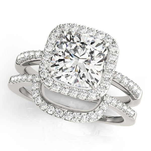 Single Row Halo Cushion Shape Engagement Rings