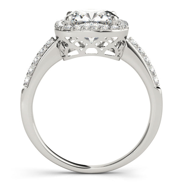 Single Row Halo Cushion Shape Engagement Rings