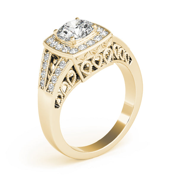 Antique Style Halo Milgrain Split Shank Engagement Ring