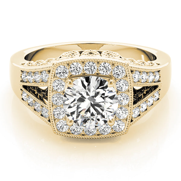 Antique Style Halo Milgrain Split Shank Engagement Ring