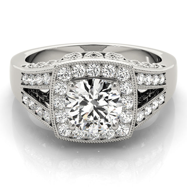 Antique Style Halo Milgrain Split Shank Engagement Ring