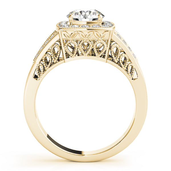 Antique Style Halo Milgrain Split Shank Engagement Ring