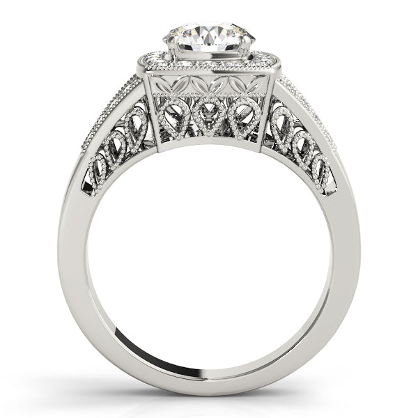 Antique Style Halo Milgrain Split Shank Engagement Ring
