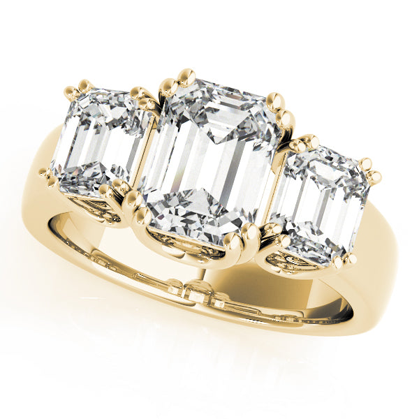 3-Stone Double Prong Emerald Cut Engagement Rings