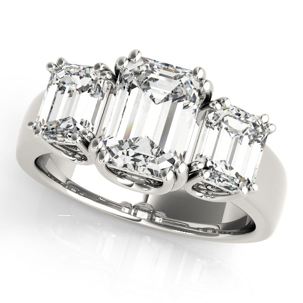 3-Stone Double Prong Emerald Cut Engagement Rings